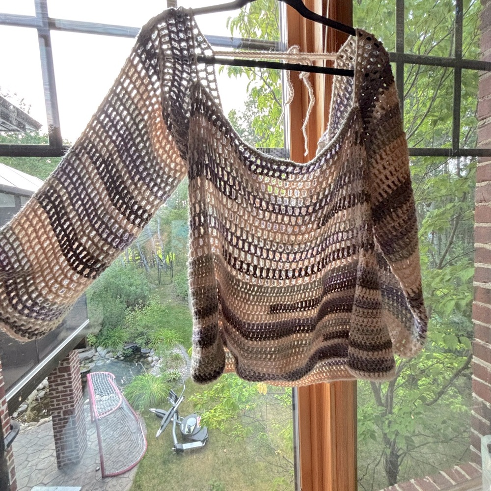 Striped Mesh Crochet Sweater